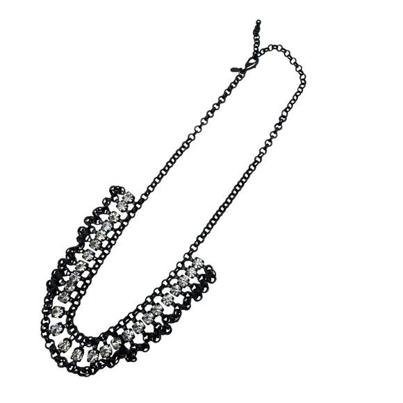 Black Chain Rhinestone Statement Necklace Adjustable Length Elegant Bold Jewelry - Picture 1 of 4